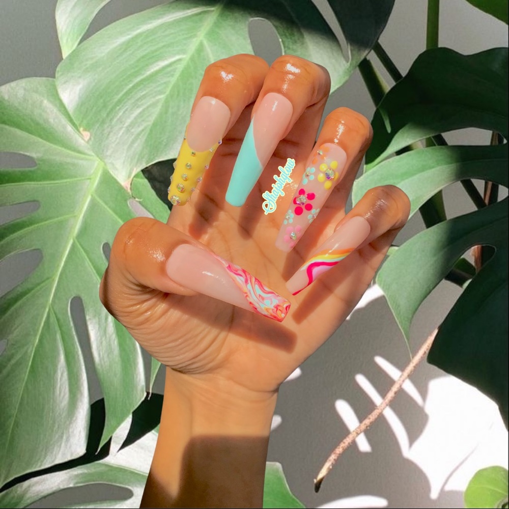 Tropical Swirl 🌴🌸 Press On Set ||•Colorful XXL nails •|| Luxury Press On Nails